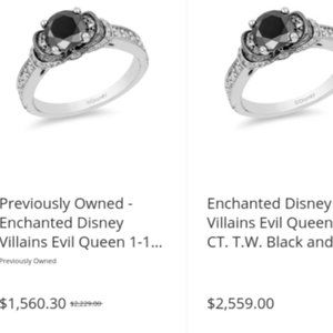 Enchanted Disney Villains Evil Queen 1-1/2CT Black White Diamond Engagement Ring